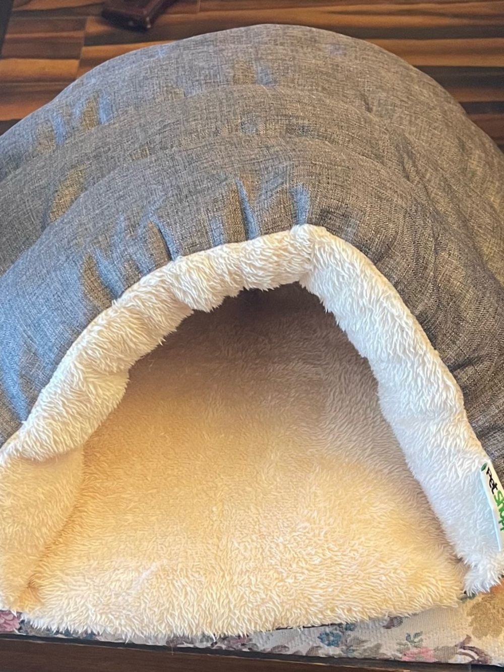 Plush Small Pet Hideaway Bed in Gray and Cream